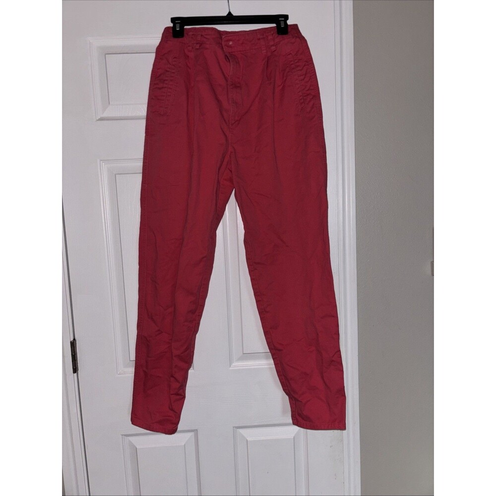Vtg 80s Dockers Womens Pants Sz 12 Salmon Orange Pink Super High Rise Pleated
